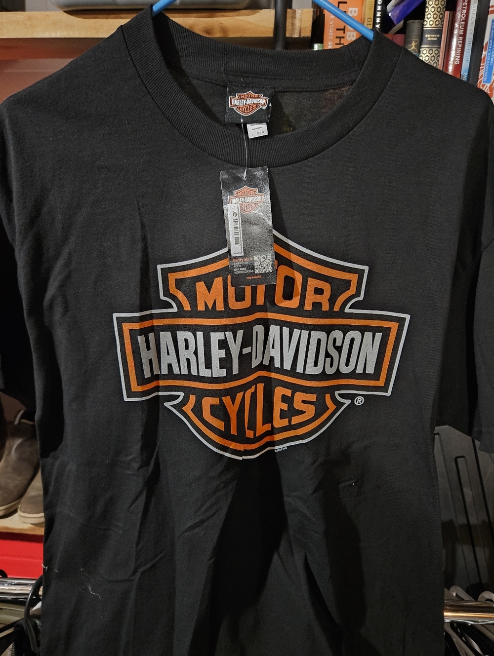 Alcatraz Harley-Davidson Black Short Sleeve Tee with Orange and White Logo